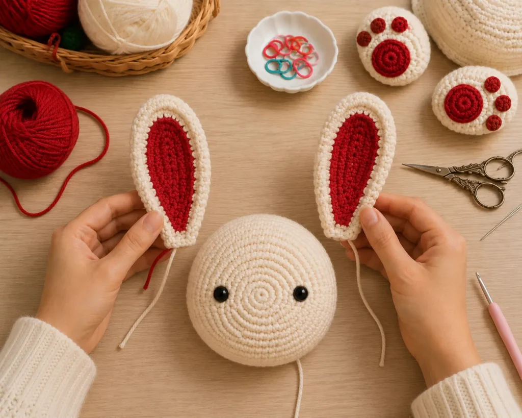How to Make a Crochet Bunny Wall Clock Step by Step _Step 4 Crochet Two Big Bunny Ears