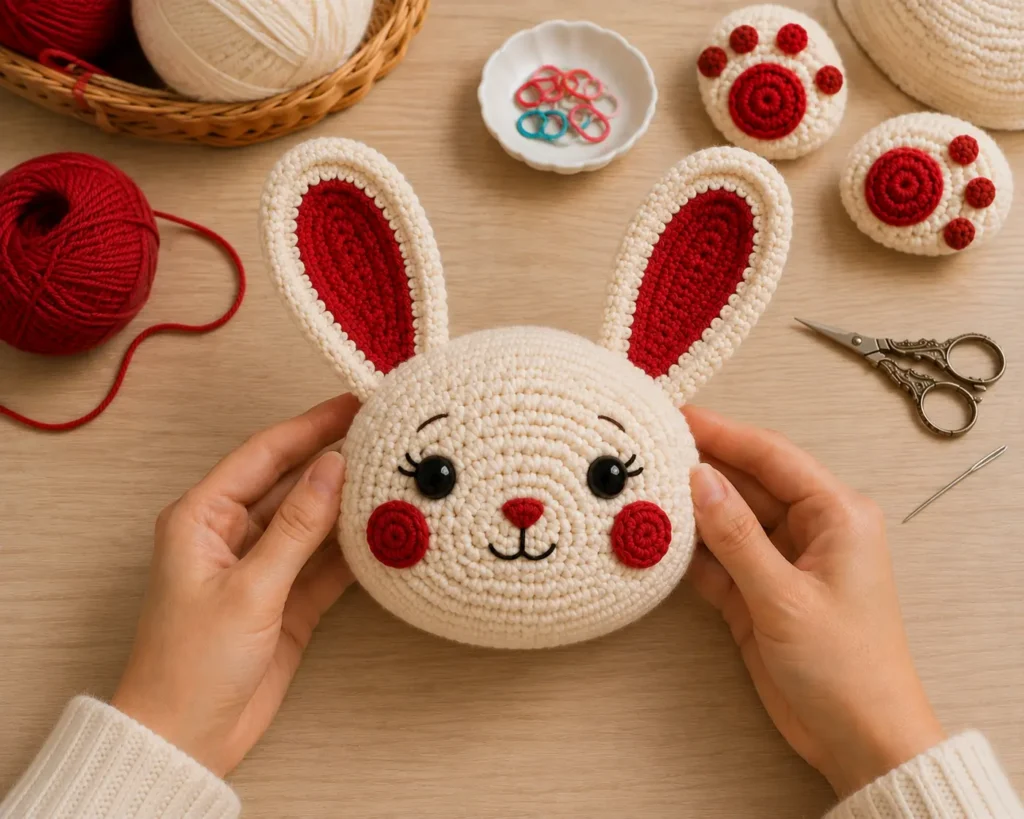 How to Make a Crochet Bunny Wall Clock Step by Step _Step 5 Give Your Bunny a Face
