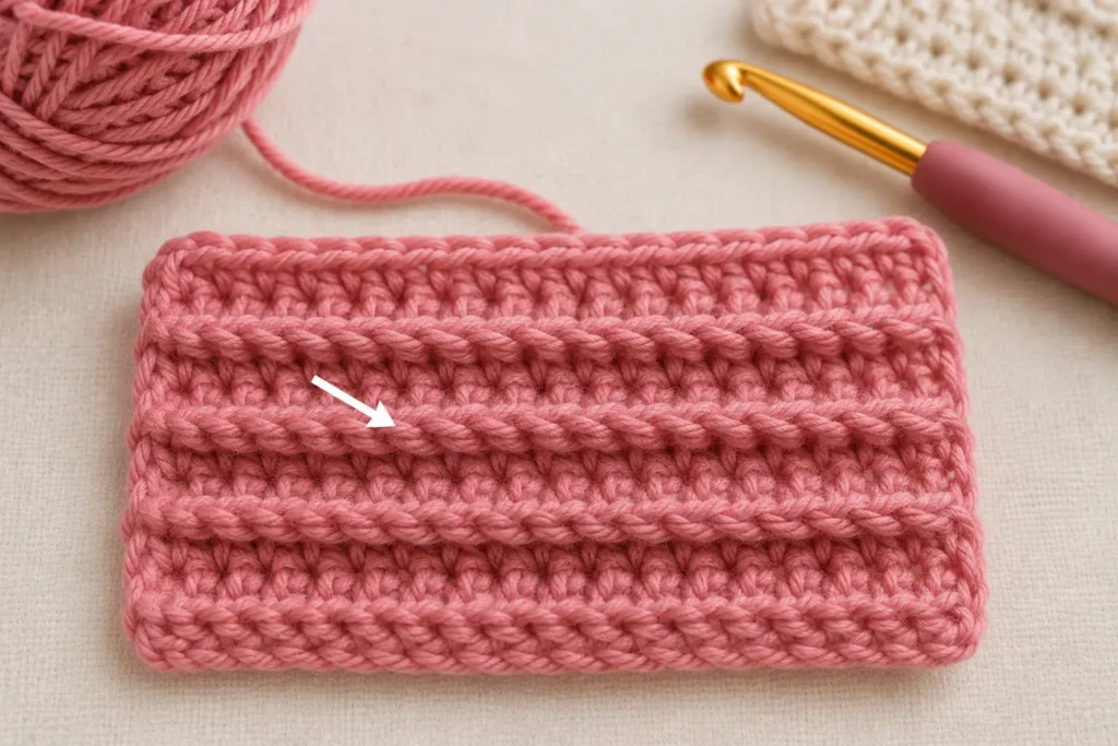 12 Basic Crochet Stitches for Beginners (With Easy Instructions) 7. Half Double Crochet in the Back Loop Only (hdc BLO)