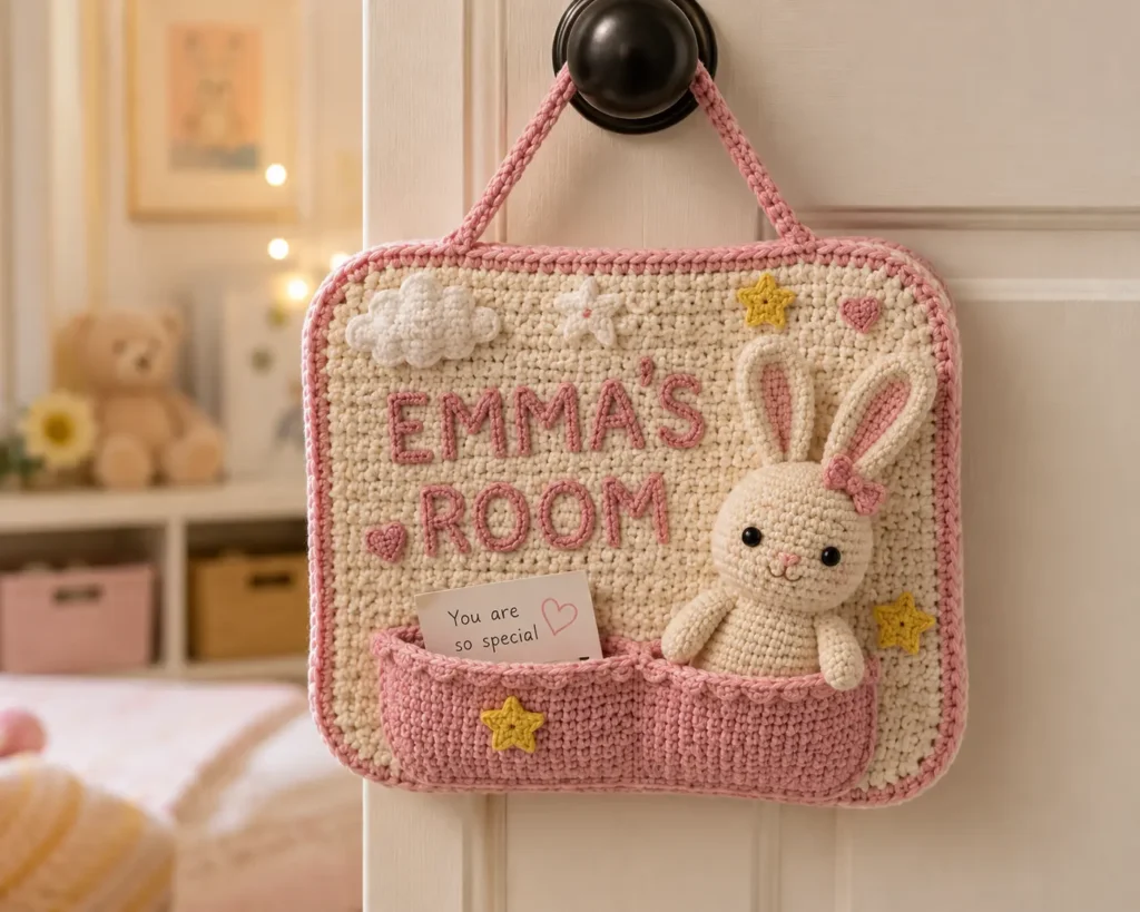 Heartwarming Crochet Gifts for Kids 5. The “This Is My Room” Personalized Door Hanger 🚪⭐