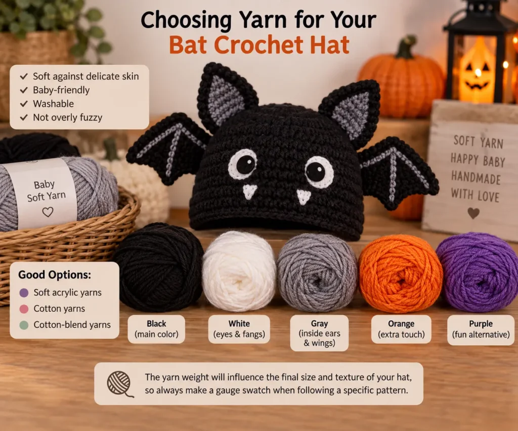 Choosing Yarn for Your Bat Crochet Hat Bat Crochet Hat for Halloween 1 Amazing Baby Project to Try 🎃2
