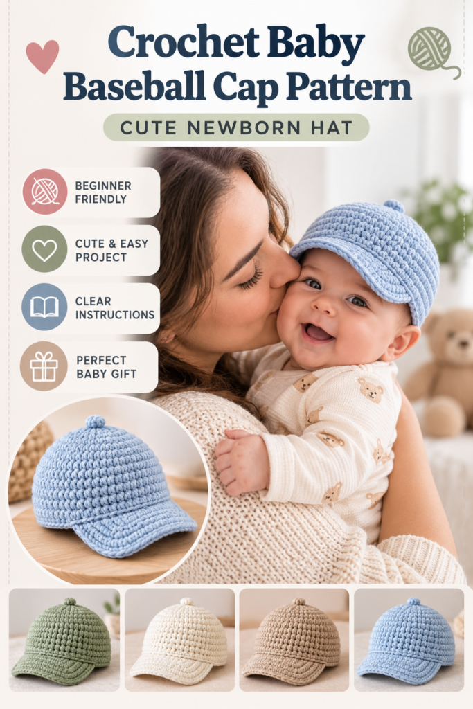 Crochet Baby Baseball Cap Pattern – Cute Newborn Hat (0–3 months)