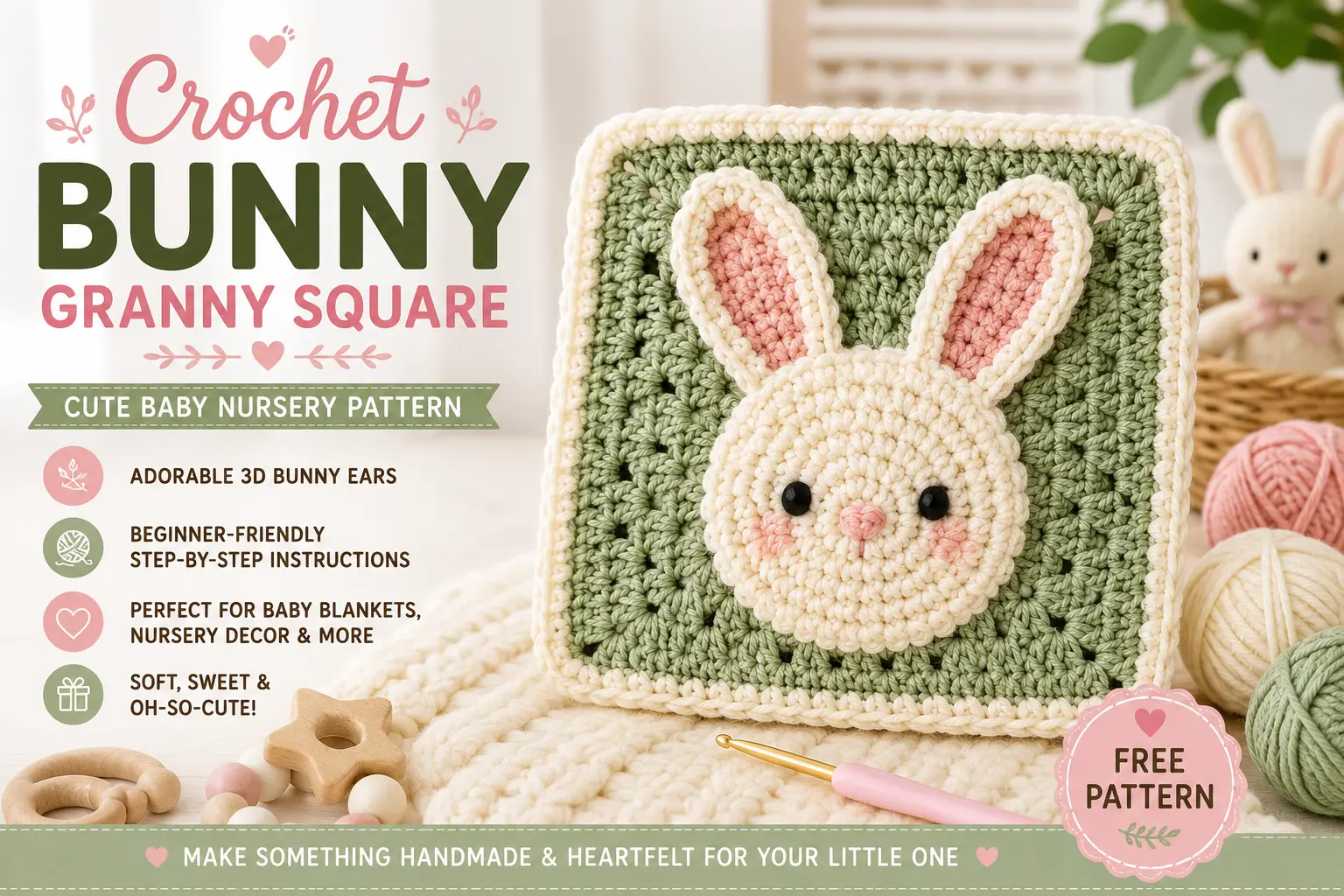Crochet Bunny Granny Square Cute Baby Nursery Pattern