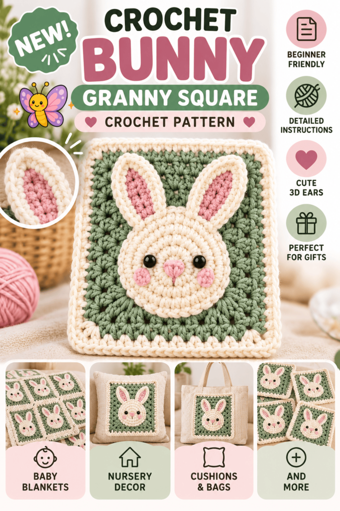 pinterest Crochet Bunny Granny Square Pattern Easy Baby & Nursery Crochet Idea