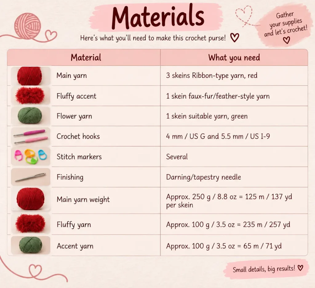 Crochet Purse Pattern Make This Cute Bag Step by Step5 Materials You’ll Need