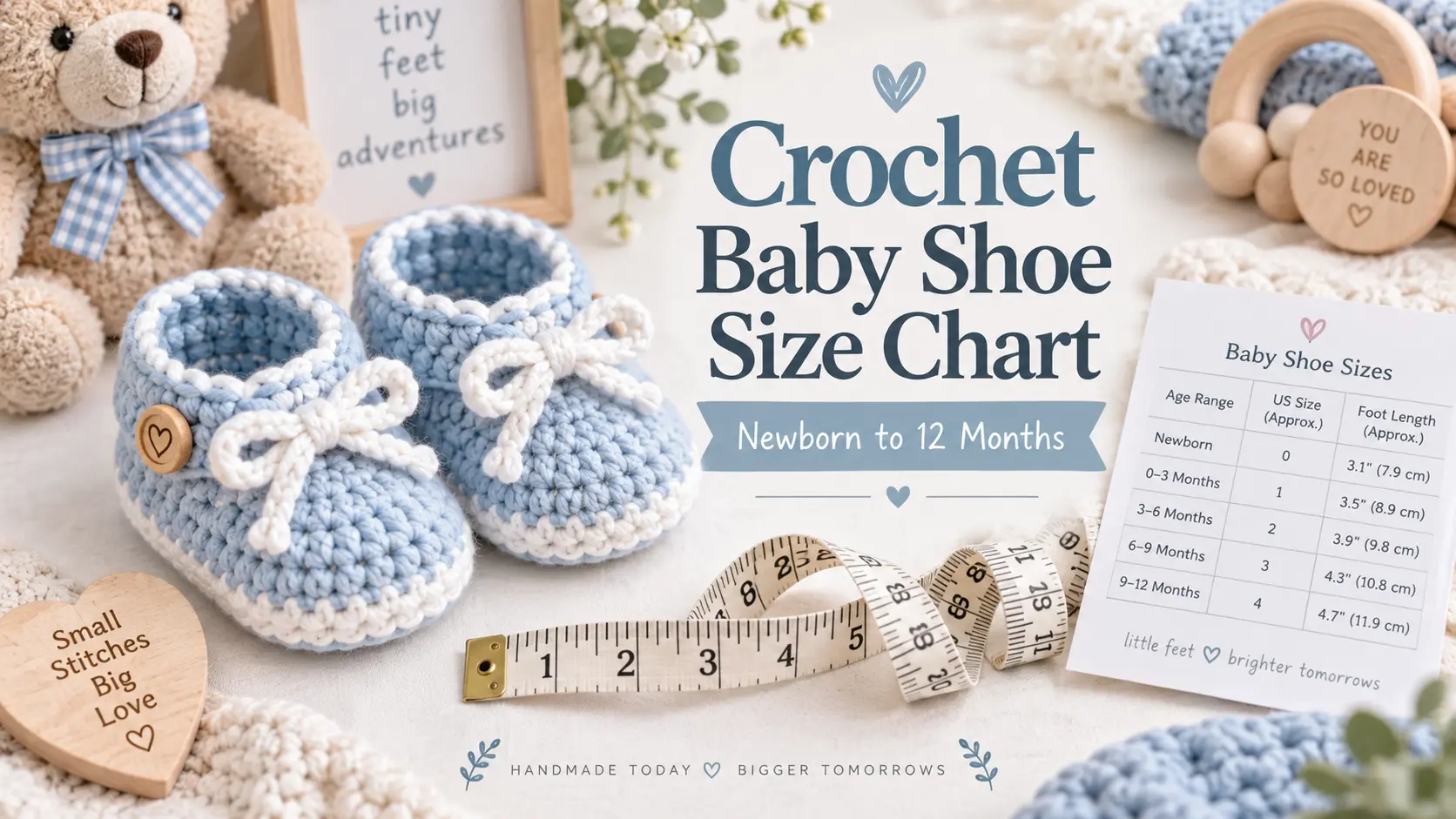 Easy Crochet Baby Shoe Size Chart Newborn to 12 Months
