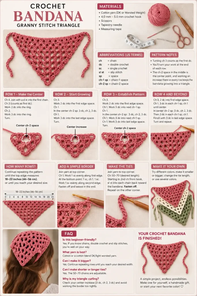 Easy Crochet Bandana Pattern Granny Stitch Triangle for Beginners How to Crochet the Granny Stitch Bandana