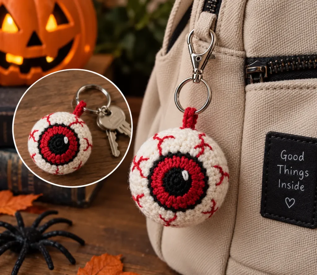 Halloween Eyeball Crochet Pattern Halloween eyeball crochet keychain bag charm