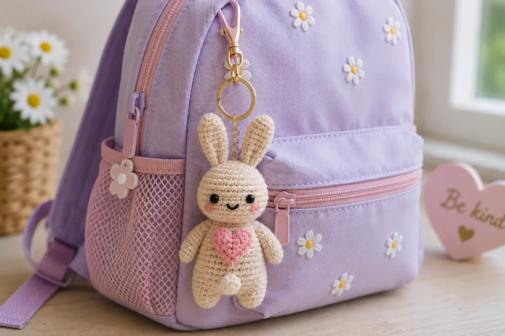Heartwarming Crochet Gifts for Kids _3. A Mini “Take Me With You” Backpack Charm
