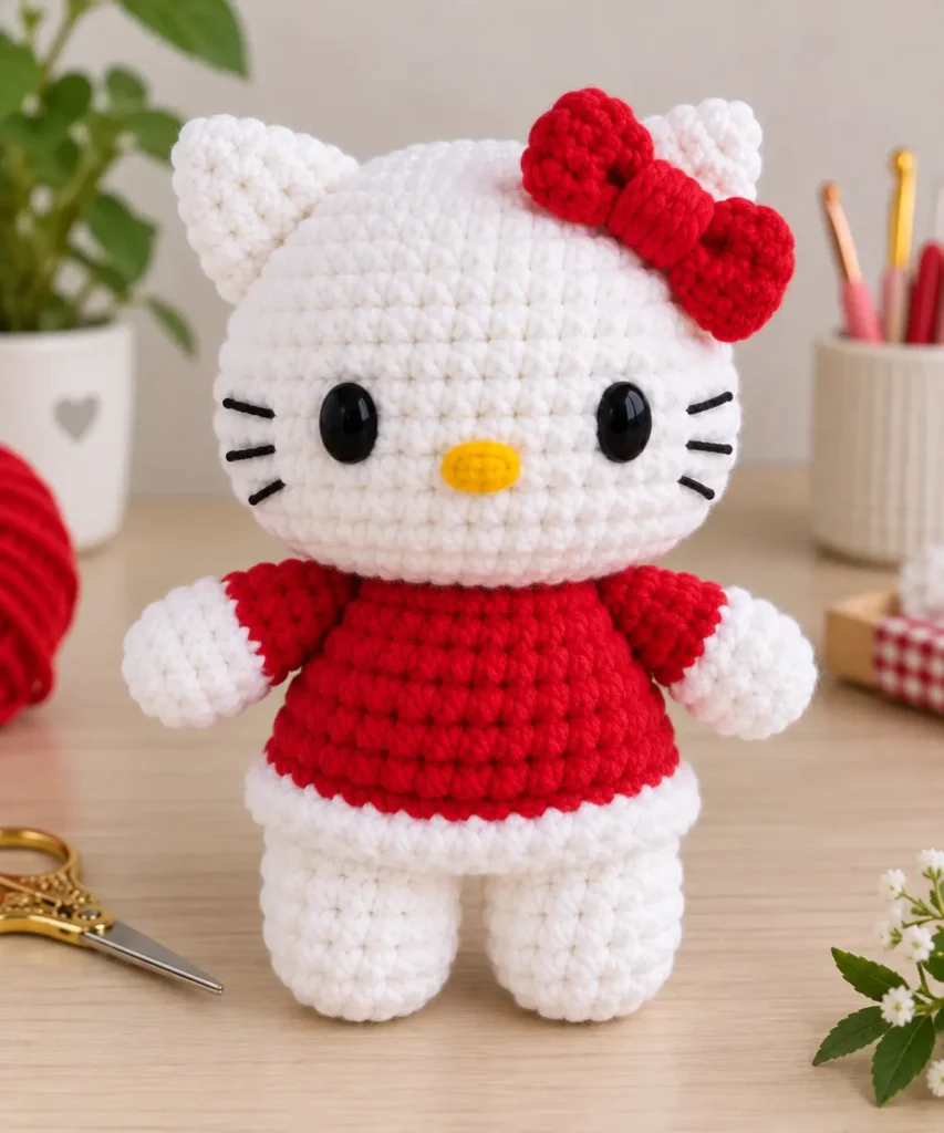 Hello Kitty Crochet Pattern Easy & Cute Amigurumi Guide 1 7. Assemble Your Hello Kitty Crochet Doll