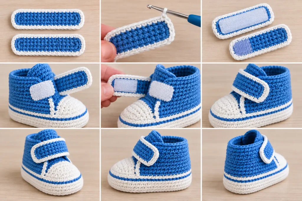 How the Crochet Baby Sneakers Are Constructed 1 Adding the Velcro Closure