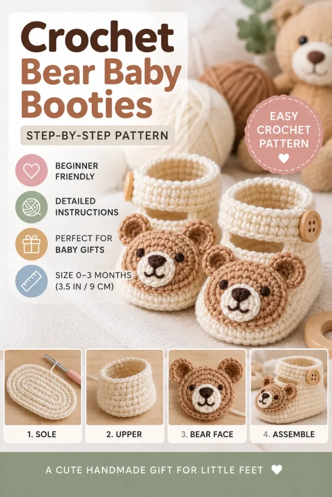 Pinterest : Crochet Bear Baby Booties Pattern at a Glance