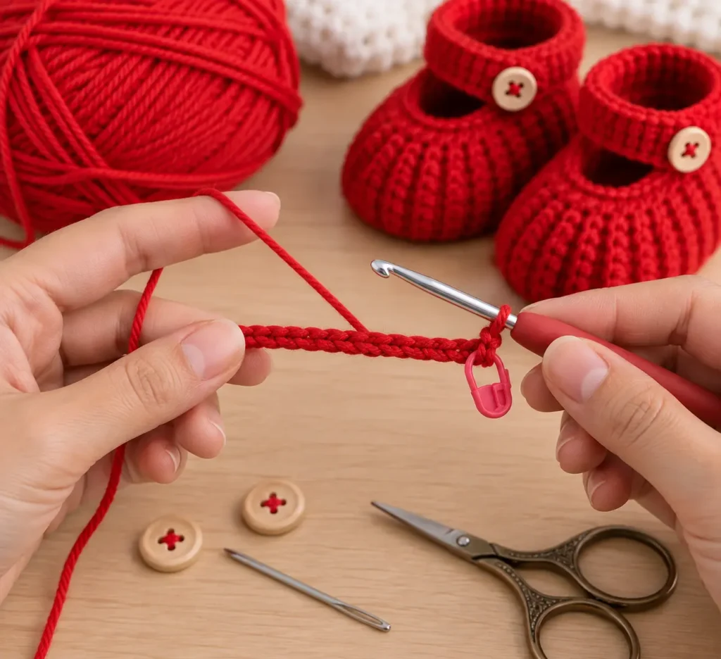 Easy Crochet Baby Booties Pattern Step 2 Continue Increasing the Bootie
