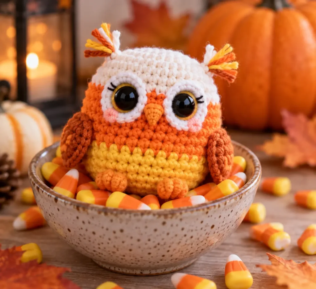 Top 9 Adorable Halloween Amigurumi Animals to Crochet _ candy corn owl Halloween Amigurumi Animals