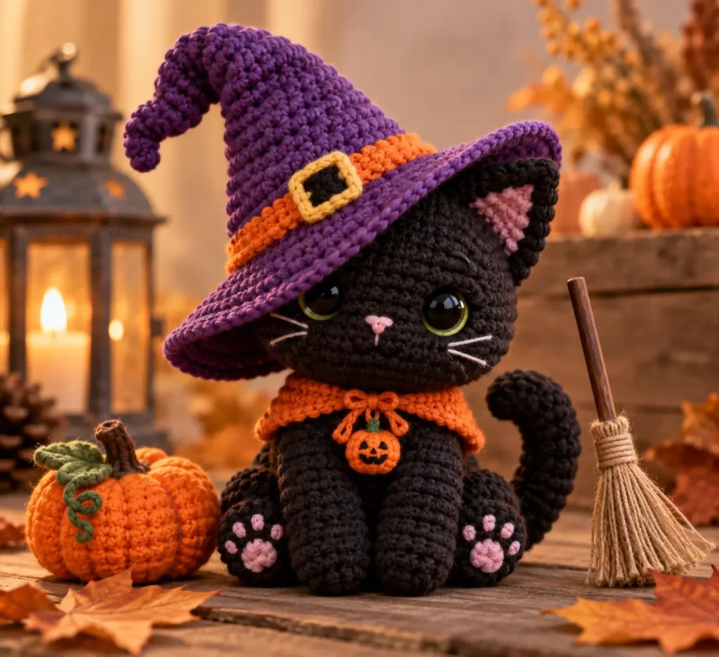 Top 9 Adorable Halloween Amigurumi Animals to Crochet _ black cat Halloween Amigurumi Animals witch crochet