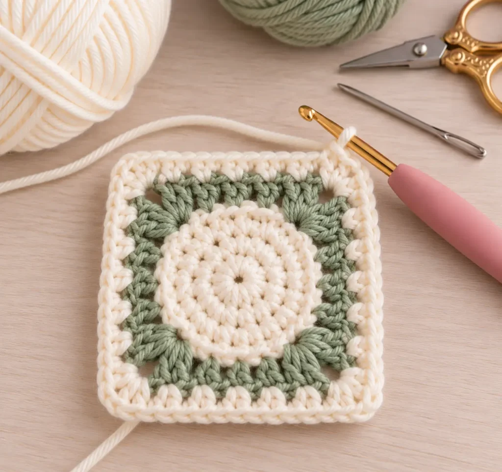 Crochet Bunny Granny Square Step by Step Round 5 – Add the Outer Border2