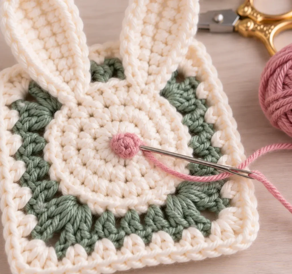 Crochet Bunny Granny Square Step by Step Make the Ears Extra Cute