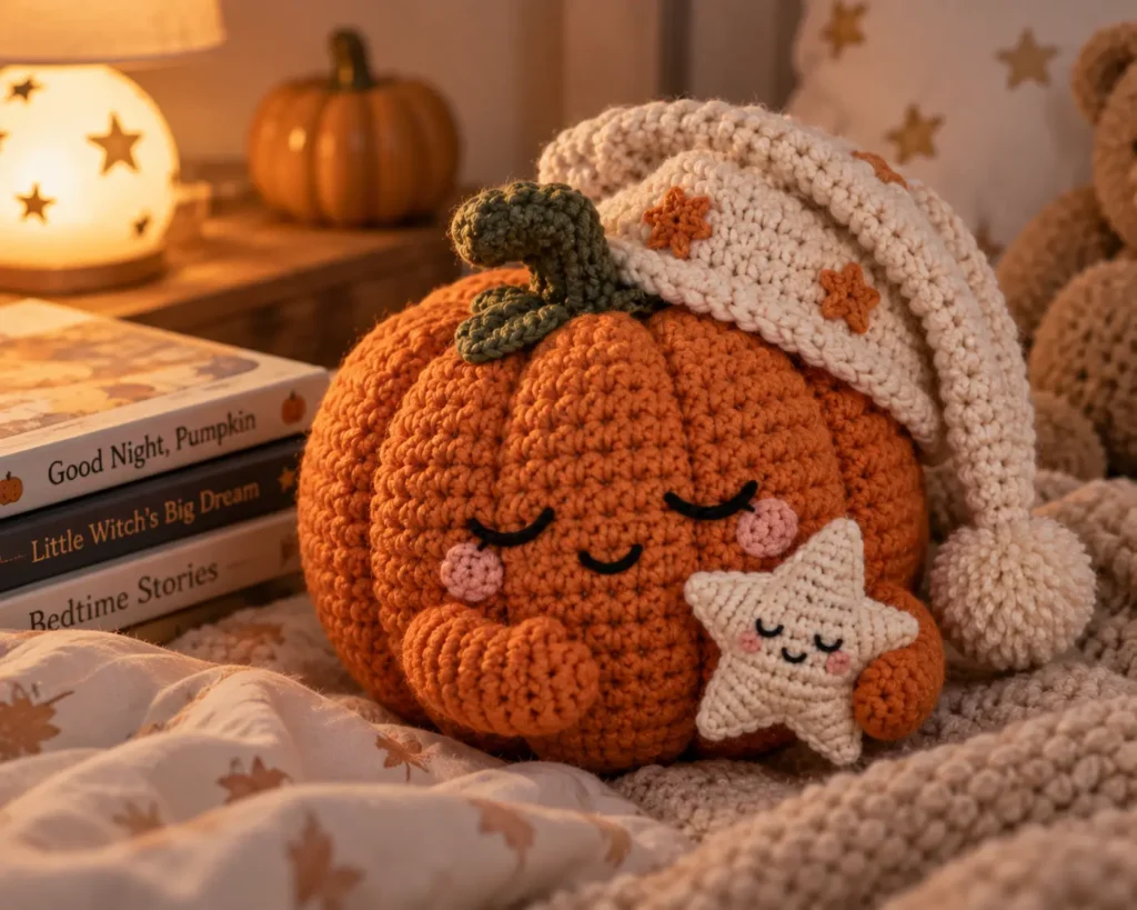 7 Adorable Halloween Crochet Ideas You'll Want to Make 4
. A Sleepy Pumpkin Bedtime Buddy