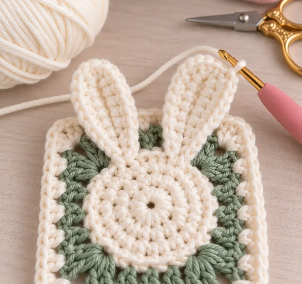 Crochet Bunny Granny Square Step by Step Crochet the Bunny Ears