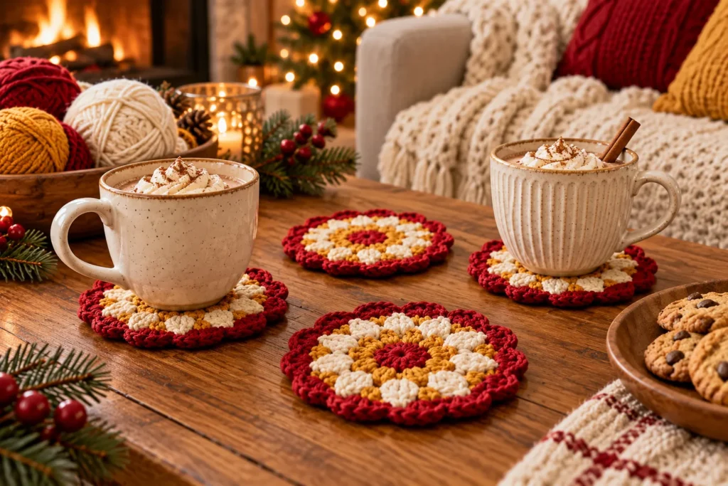 Crochet Christmas decorations and gifts 3. Crochet Coaster Set