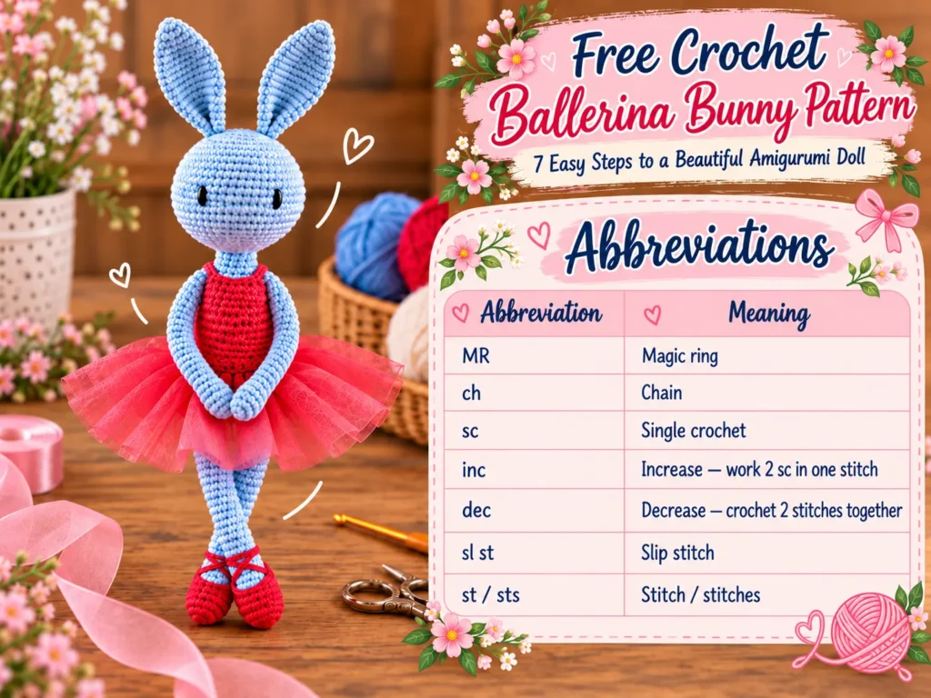 Free Crochet Ballerina Bunny Pattern 7 _ Crochet Abbreviations