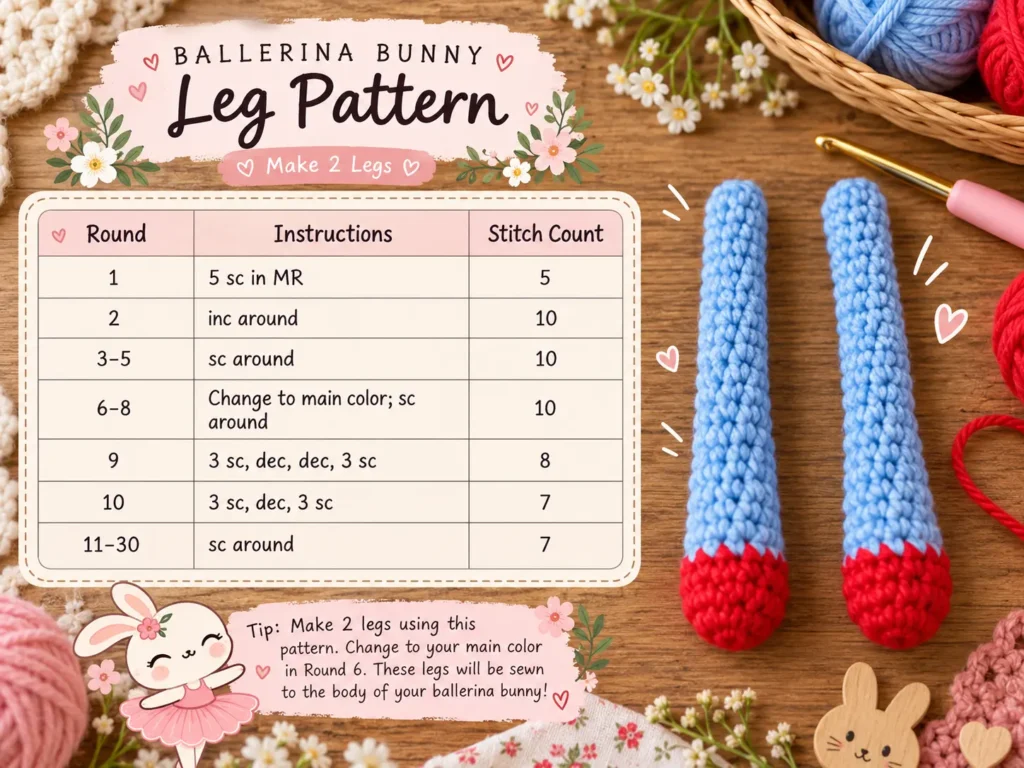 Free Crochet Ballerina Bunny Pattern 7 Easy _ Leg