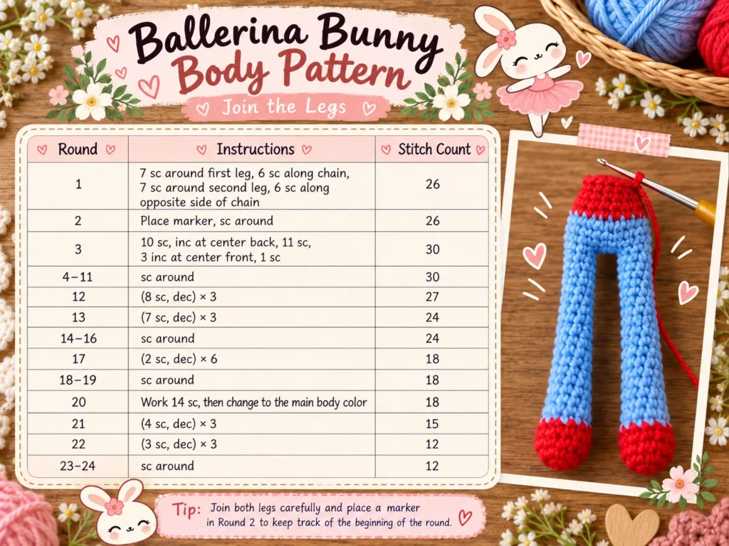 Free Crochet Ballerina Bunny Pattern pink crochet ballerina bunny body in progress