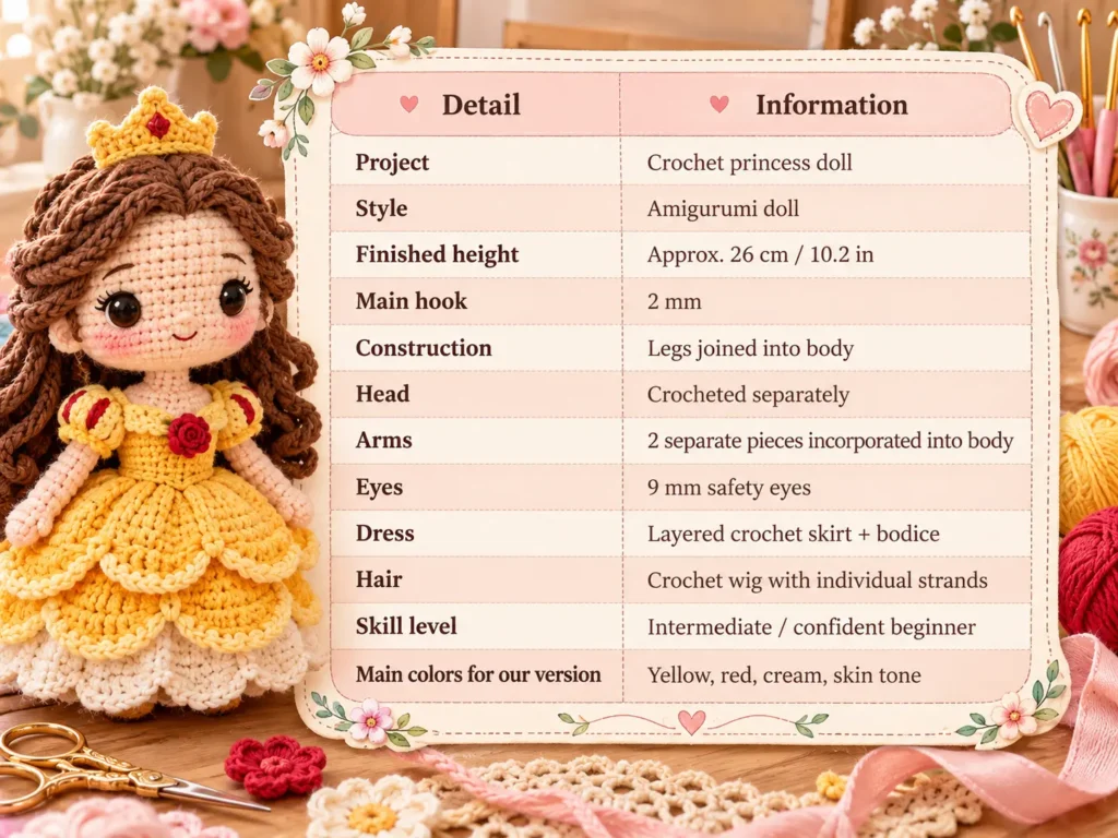 Crochet Princess Doll Pattern at a Glance