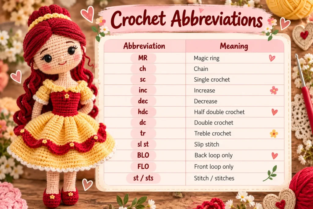 Crochet Abbreviations Free Crochet Princess Doll Pattern 8 Easy Steps to a Beautiful Amigurumi Doll 3
