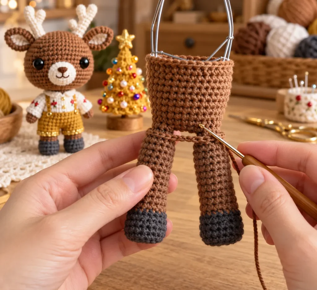 Crochet Deer Pattern Join the Legs and Crochet the Body