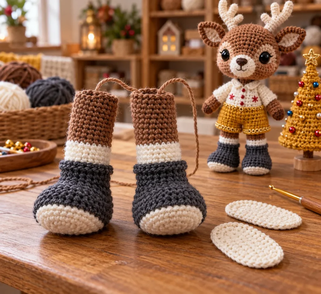 Crochet Deer Pattern Boot and sock edging