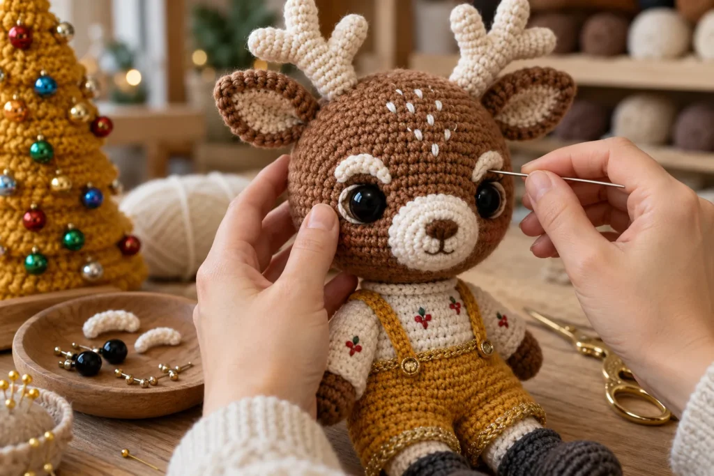 Crochet Deer Pattern Sculpting and Embroidering the Face